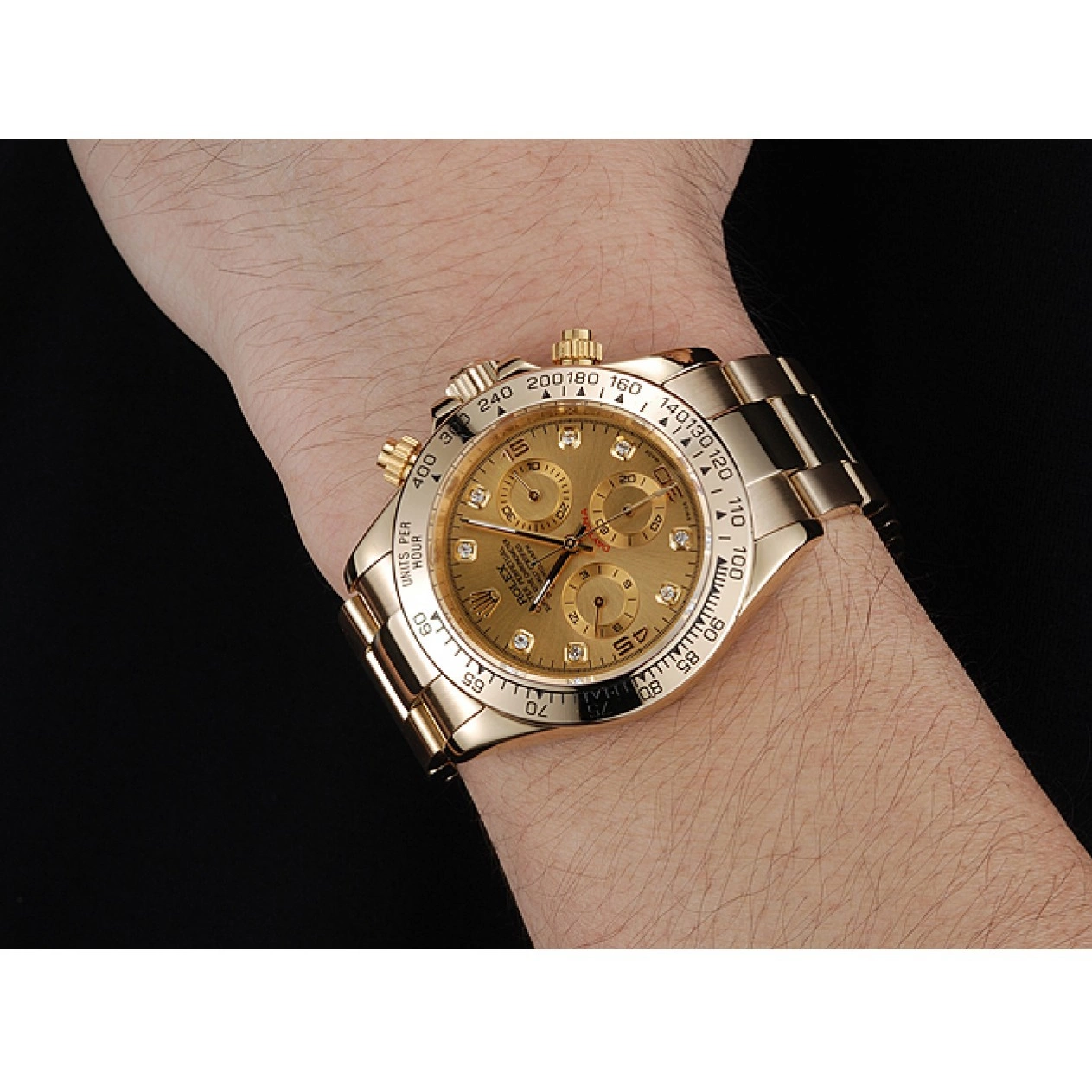 Aaa replica watch Gold And Case Daytona Cosmograph Numerals Diamond 1454245 Rolex Bracelet Brown Dial 0708